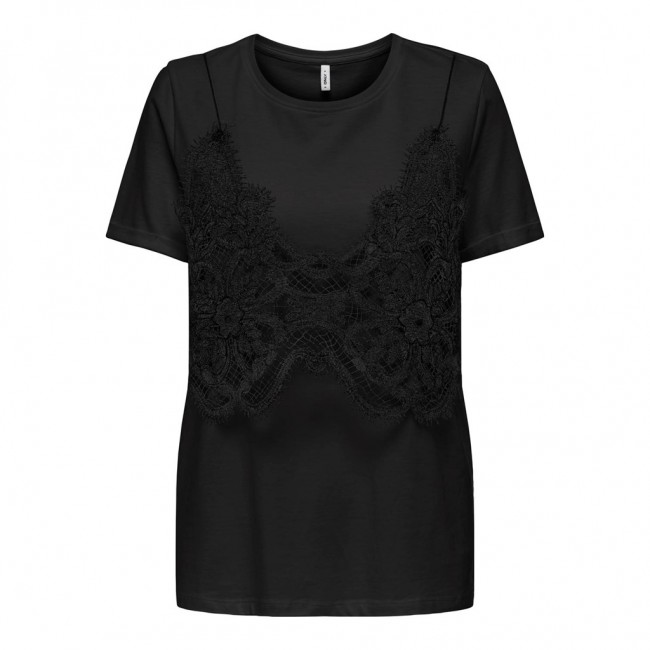 Only ONLJENNY LIFE S/S MIX TOP CS JRS 15337708 black lace top