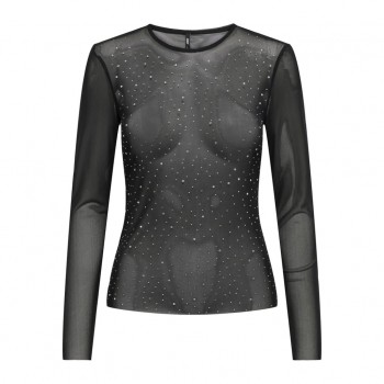 Only ONLELSA L/S MESH SHINE TOP JRS 15310211 black rhine stones