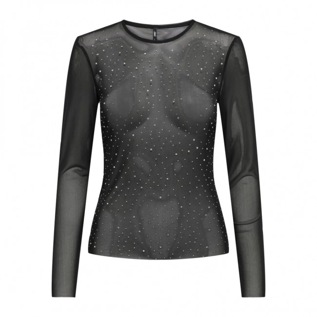 Only ONLELSA L/S MESH SHINE TOP JRS 15310211 black rhine stones