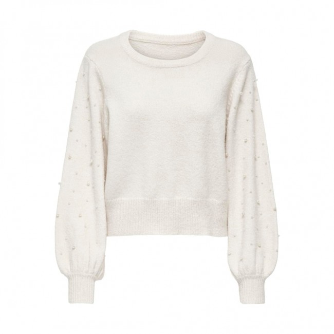 Only ONLKINNE LS PEARL DETAIL O-NECK KNT 15314672 cloud dancer dtm pearls