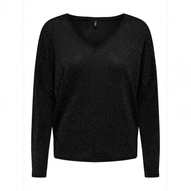 Only ONLISABEL L/S V-NECK SHINE TOP JRS 15337122 black black glitter