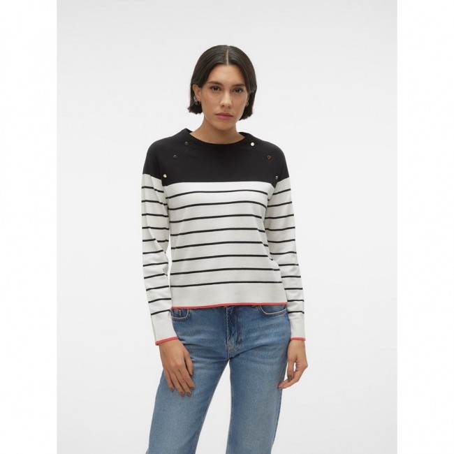 Vero moda VMALMA LS O-NECK RAGLAN PULLOVER BOO 10300043 snow white w black and cayenne contrast