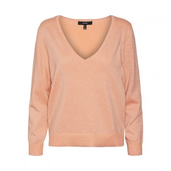 Vero moda VMELSA SHINE LS V-NECK PULLOVER FR 10305571 peach pink w lurex