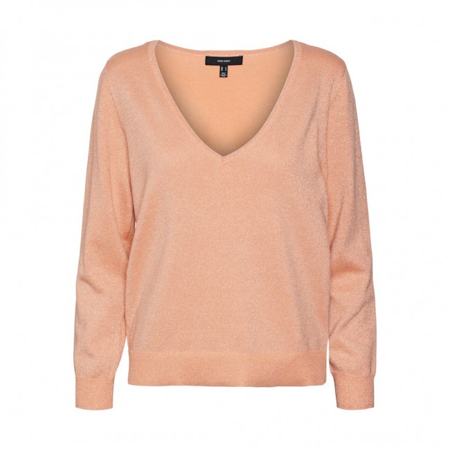 Vero moda VMELSA SHINE LS V-NECK PULLOVER FR 10305571 peach pink w lurex