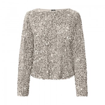 Vero moda VMBELLA LS BOATNECK TOP JRS 10317045 pumice stone champagne sequins