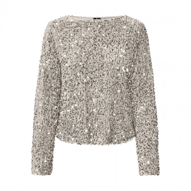 Vero moda VMBELLA LS BOATNECK TOP JRS 10317045 pumice stone champagne sequins