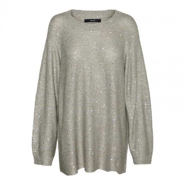 Vero moda VMLEILANI NEW LS O-NECK LONG PULLOVER 10318192 griffin w silver sequins