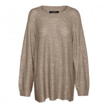 Vero moda VMLEILANI NEW LS O-NECK LONG PULLOVER 10318192 silver mink w silver sequins