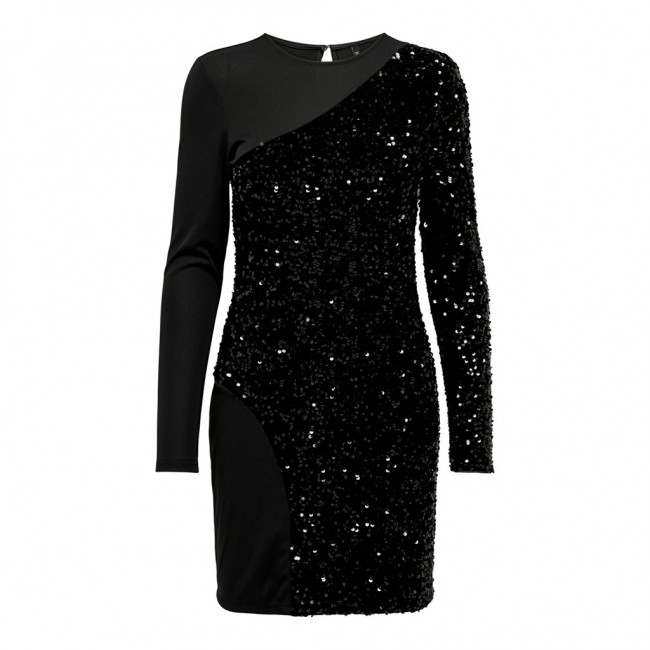 Only ONLCONFIDENCE L/S SEQUINS MIX DRESS JRS 15312507 black sequins