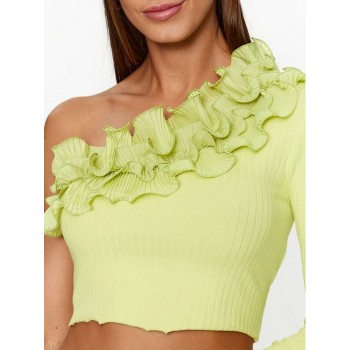 Only ONLNULAN LIFE ONE SHOULDER FRILL TOP JRS 15306966 daiquiri green