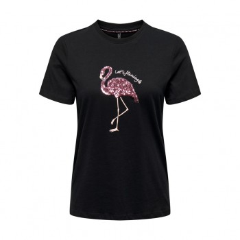 Only ONLKITA LIFE REG S/S TOP FLAMINGO CS JRS 15287570 black flamingo