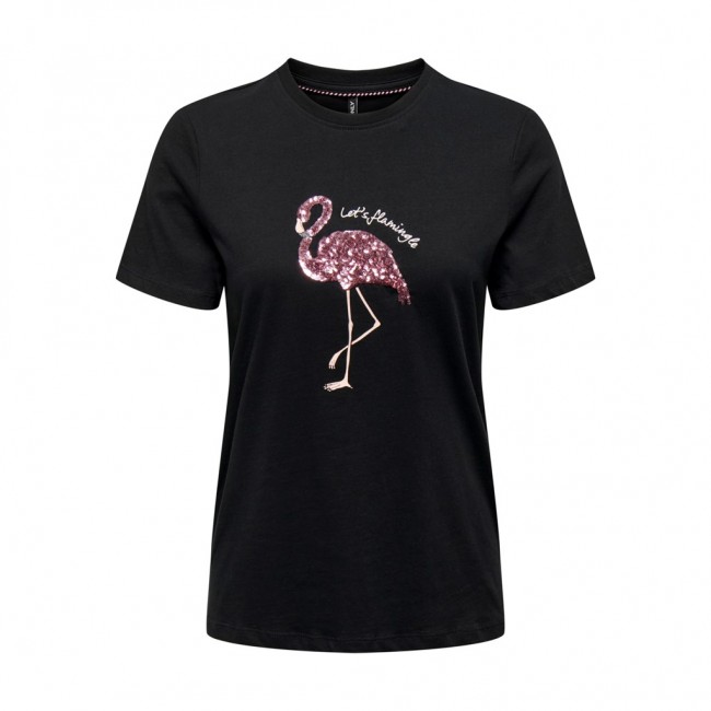 Only ONLKITA LIFE REG S/S TOP FLAMINGO CS JRS 15287570 black flamingo