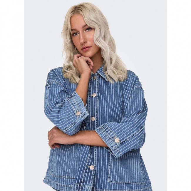 only ONLKIRSI LS STRIPED DNM JACKET DOT 15298675 light blue denim