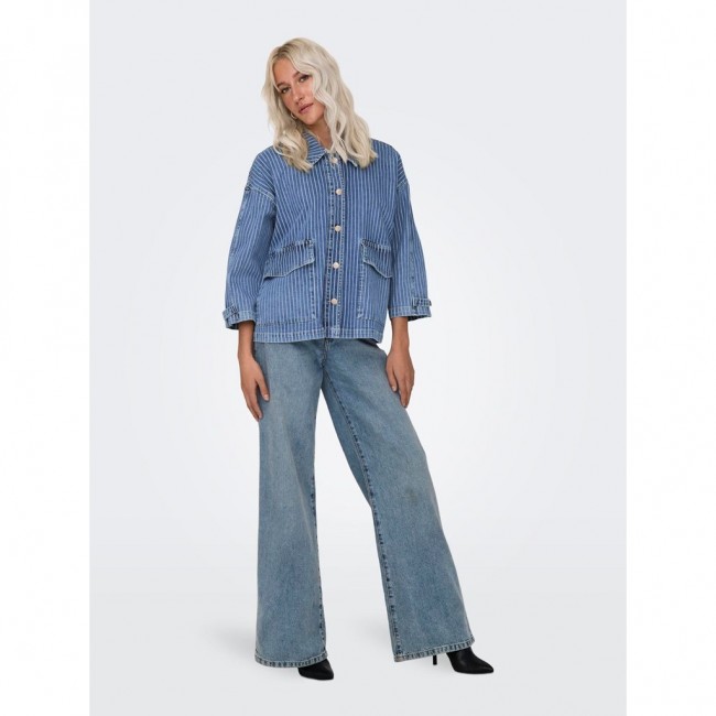 only ONLKIRSI LS STRIPED DNM JACKET DOT 15298675 light blue denim