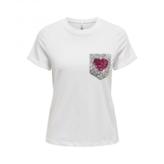 Only ONLNINKA LIFE S/S TEE POCKET TOP BOX JRS 15315355 bright white sequins