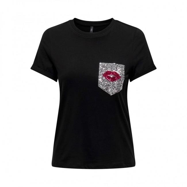 Only ONLNINKA LIFE S/S TEE POCKET TOP BOX JRS 15315355 black sequins pocket