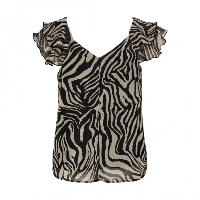 Only ONLASTA LIFE CAPSLEEVE V-NECK TOP PTM 15322908 black rooted zebra