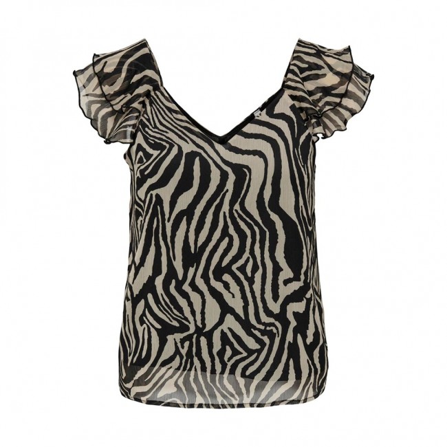 Only ONLASTA LIFE CAPSLEEVE V-NECK TOP PTM 15322908 black rooted zebra