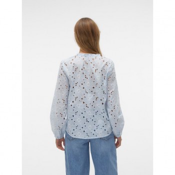 Vero moda VMIDA L/S V-NECK SHIRT WVN BTQ 10303333 skyway snow white embroidery