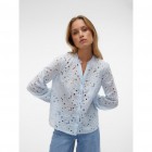 Vero moda VMIDA L/S V-NECK SHIRT WVN BTQ 10303333 skyway snow white embroidery