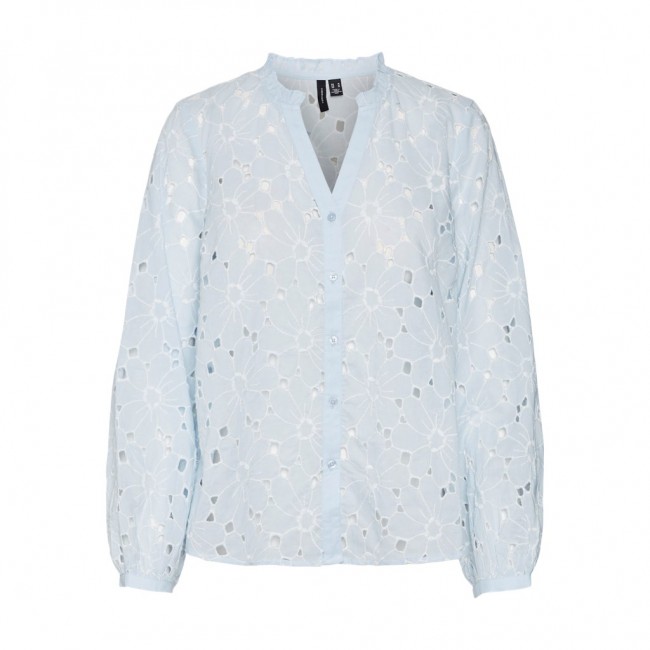 Vero moda VMIDA L/S V-NECK SHIRT WVN BTQ 10303333 skyway snow white embroidery