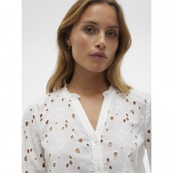 Vero moda VMIDA L/S V-NECK SHIRT WVN BTQ 10303333 snow white embroidery