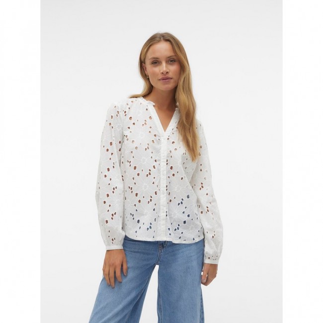 Vero moda VMIDA L/S V-NECK SHIRT WVN BTQ 10303333 snow white embroidery