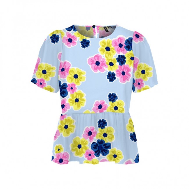 vero moda VMKAYLIE S/S O-NECK PEPLUM TOP EXP 10288818 cashmere blue big flower