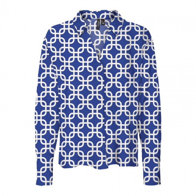 VM VMSHIVE L/S V-NECK MIDI TOP WVN EXP 10301522 beaucoup blue birch sasha