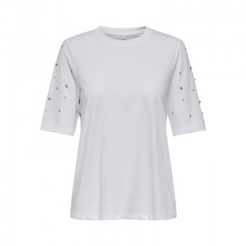 Only ONLJULIA LIFE S/S TOP BOX JRS 15324847 bright white sleeve pearl mix