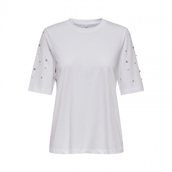 Only ONLJULIA LIFE S/S TOP BOX JRS 15324847 bright white sleeve pearl mix