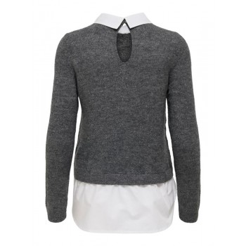 Only ONLDOLLY LS WOVEN MIX PEARL PULL CC KNT 15353350 mediium grey melange w cloud dancer woven mix