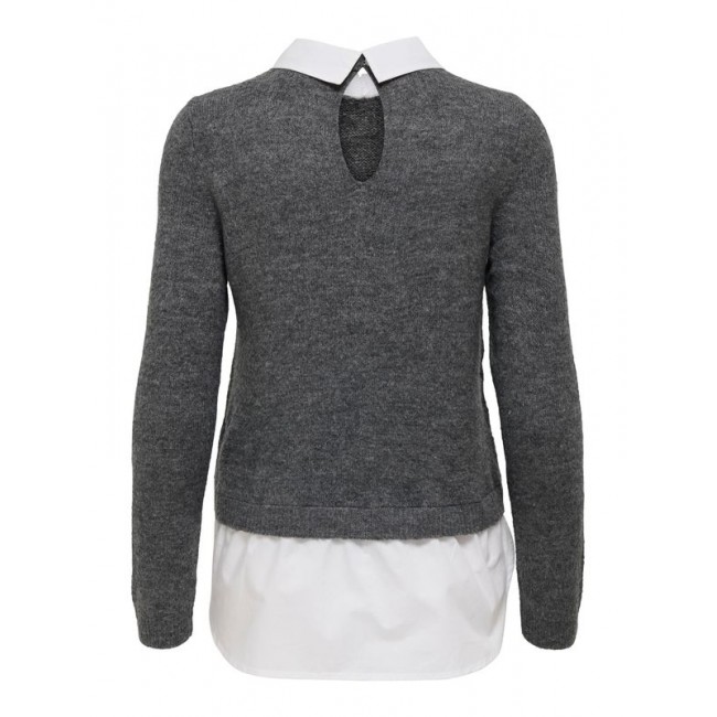Only ONLDOLLY LS WOVEN MIX PEARL PULL CC KNT 15353350 mediium grey melange w cloud dancer woven mix