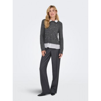 Only ONLDOLLY LS WOVEN MIX PEARL PULL CC KNT 15353350 mediium grey melange w cloud dancer woven mix
