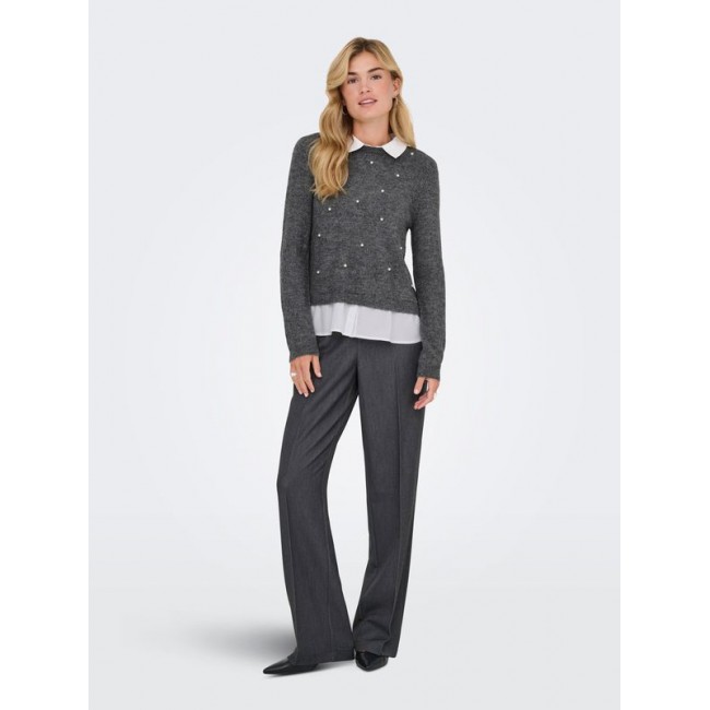 Only ONLDOLLY LS WOVEN MIX PEARL PULL CC KNT 15353350 mediium grey melange w cloud dancer woven mix