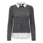 Only ONLDOLLY LS WOVEN MIX PEARL PULL CC KNT 15353350 mediium grey melange w cloud dancer woven mix
