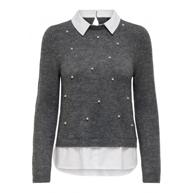 Only ONLDOLLY LS WOVEN MIX PEARL PULL CC KNT 15353350 mediium grey melange w cloud dancer woven mix
