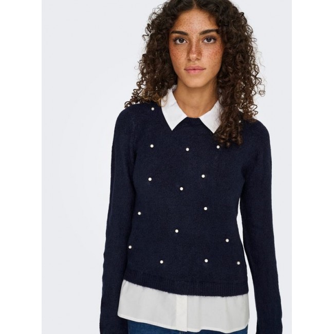 Only ONLDOLLY LS WOVEN MIX PEARL PULL CC KNT 15353350 night sky w cloud dancer wwoven mix