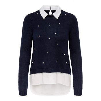 Only ONLDOLLY LS WOVEN MIX PEARL PULL CC KNT 15353350 night sky w cloud dancer wwoven mix