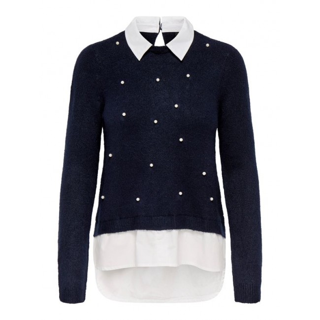 Only ONLDOLLY LS WOVEN MIX PEARL PULL CC KNT 15353350 night sky w cloud dancer wwoven mix