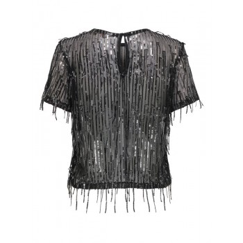 Only ONLSPACY SS SEQUINS TOP WVN 15359928 4877207 black w silver sequins