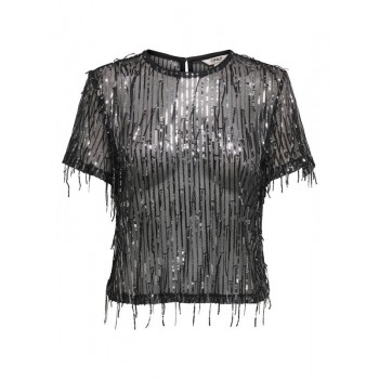 Only ONLSPACY SS SEQUINS TOP WVN 15359928 4877207 black w silver sequins