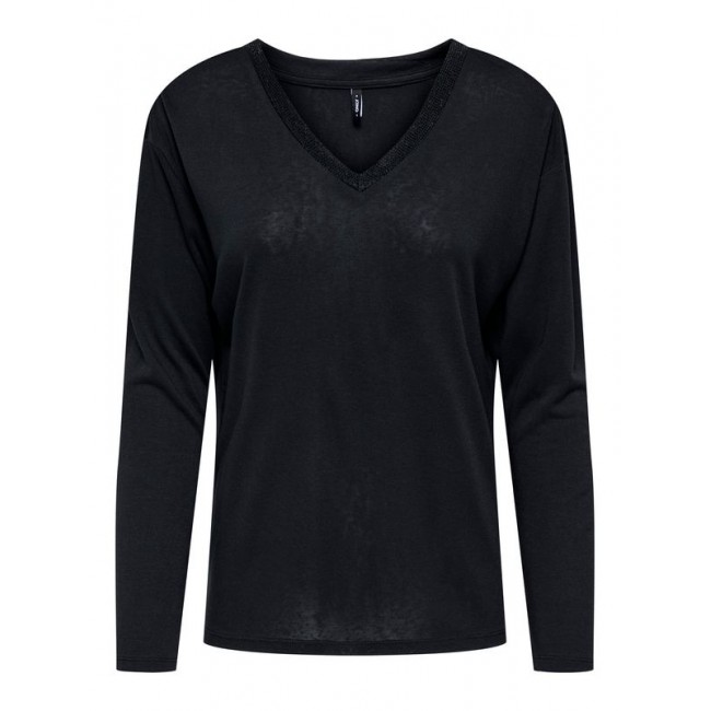 Only ONLHENRIETTA L/S V-NECK SHINE TOP JRS 15360156 4877576 black black rhinestones