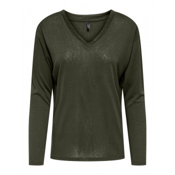Only ONLHENRIETTA L/S V-NECK SHINE TOP JRS 15360156 4928654 forest night rhinestones