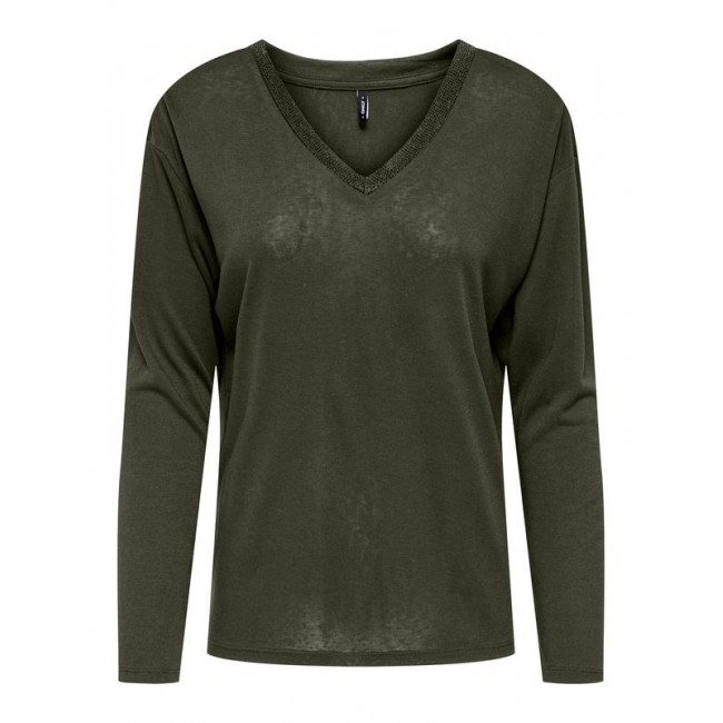 Only ONLHENRIETTA L/S V-NECK SHINE TOP JRS 15360156 4928654 forest night rhinestones