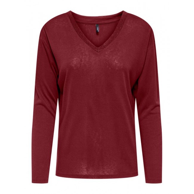 Only ONLHENRIETTA L/S V-NECK SHINE TOP JRS 15360156 4928656 cabernet cabernet rhinestones