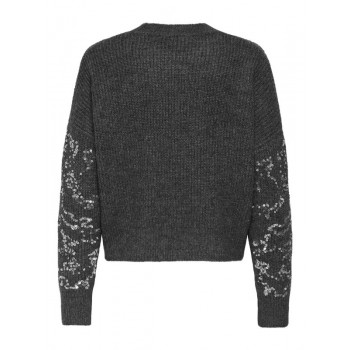 Only ONLALTA LS SEQUIN O-NECK KNT 15353230 4806823 dark grey melange silver sequins