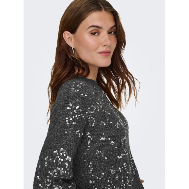 Only ONLALTA LS SEQUIN O-NECK KNT 15353230 4806823 dark grey melange silver sequins Only ONLALTA LS SEQUIN O-NECK KNT 15353230 4806823 dark grey melange silver sequins
