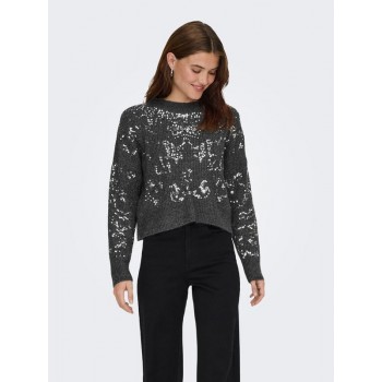Only ONLALTA LS SEQUIN O-NECK KNT 15353230 4806823 dark grey melange silver sequins