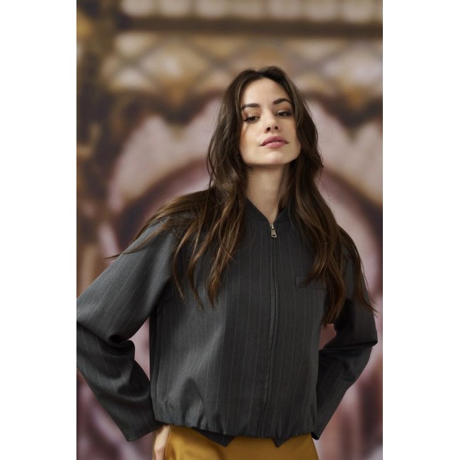 Only ONLAGGIE LIFE L/S PINSTRIPE BOMBER TLR 15353558 4810766 dark grey melange white pinst